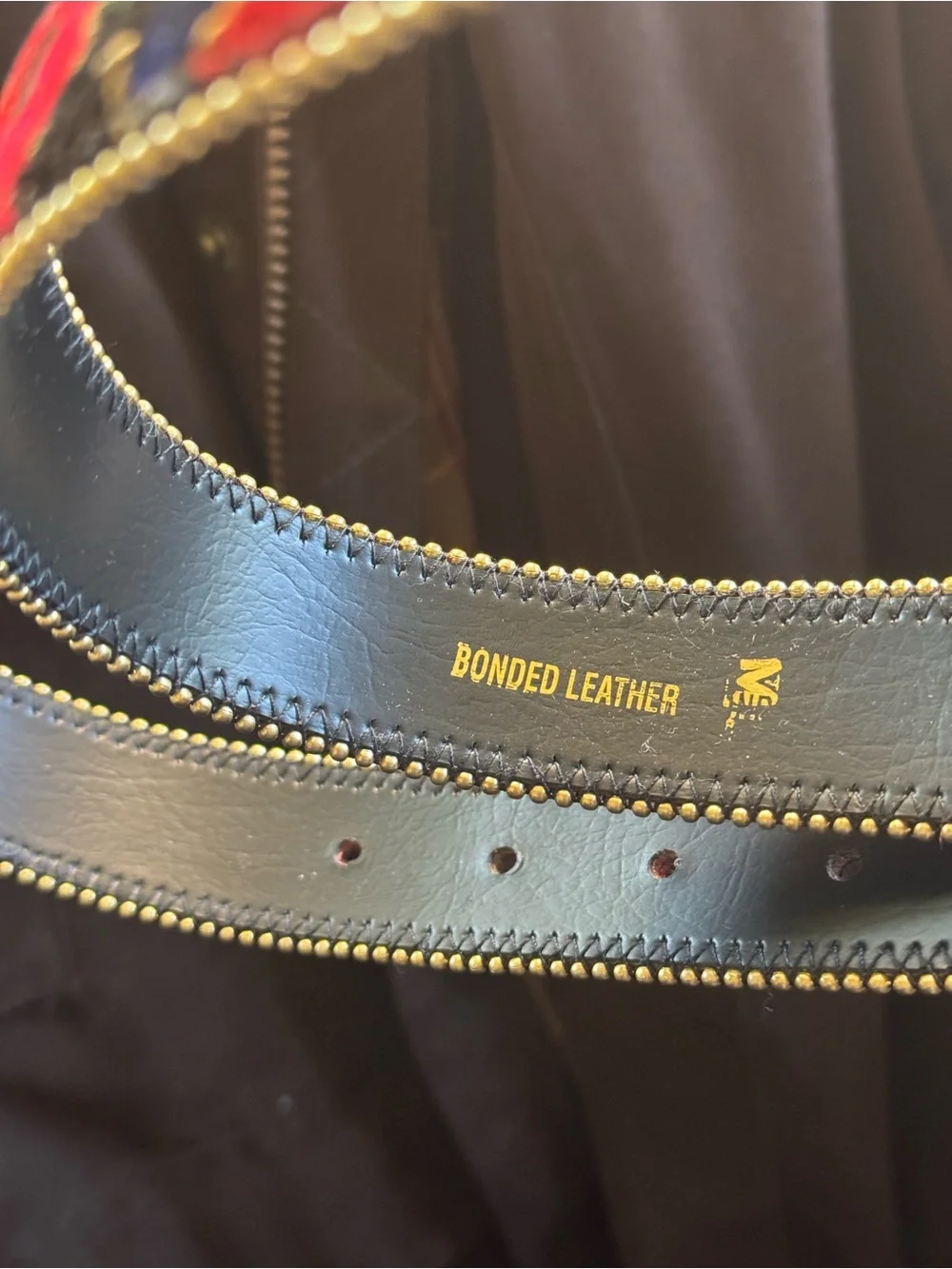 Vintage 1990’s Tapestry & Leather Belt With Gold Buckle